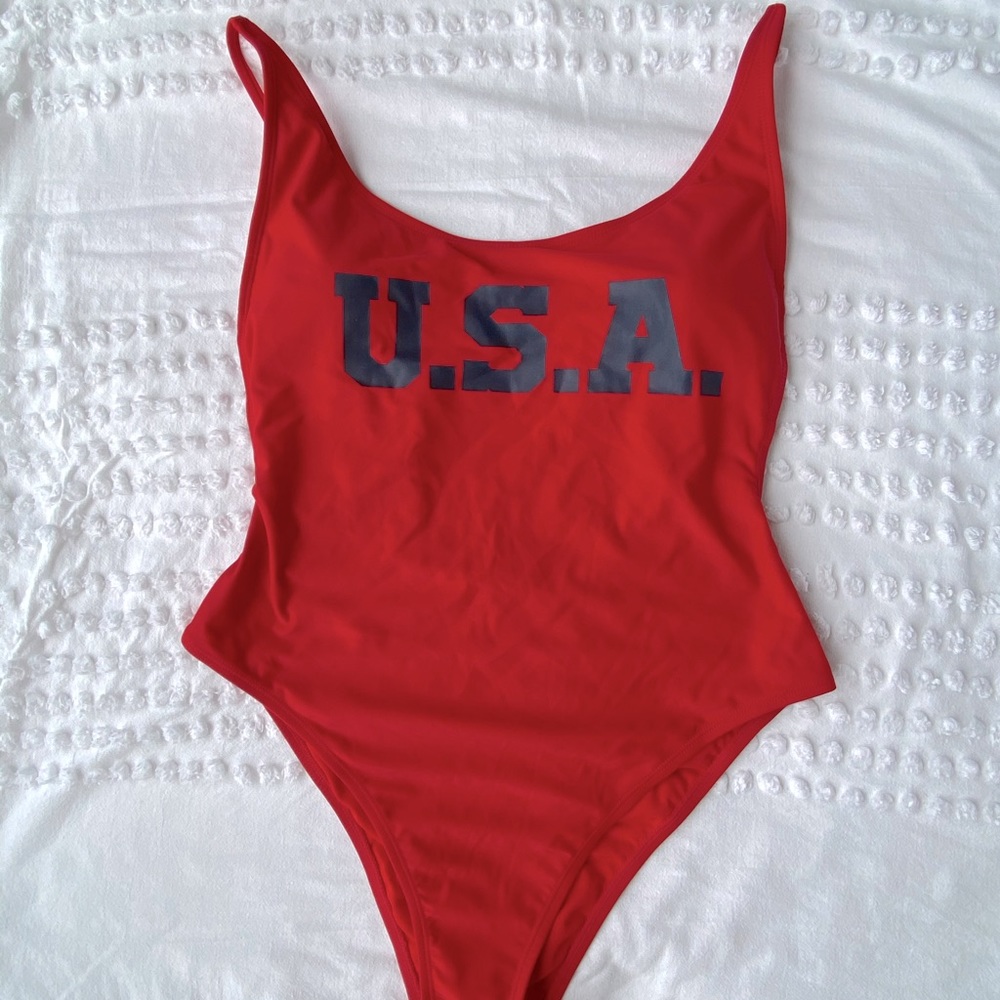 Red patriotic one piece swimsuit